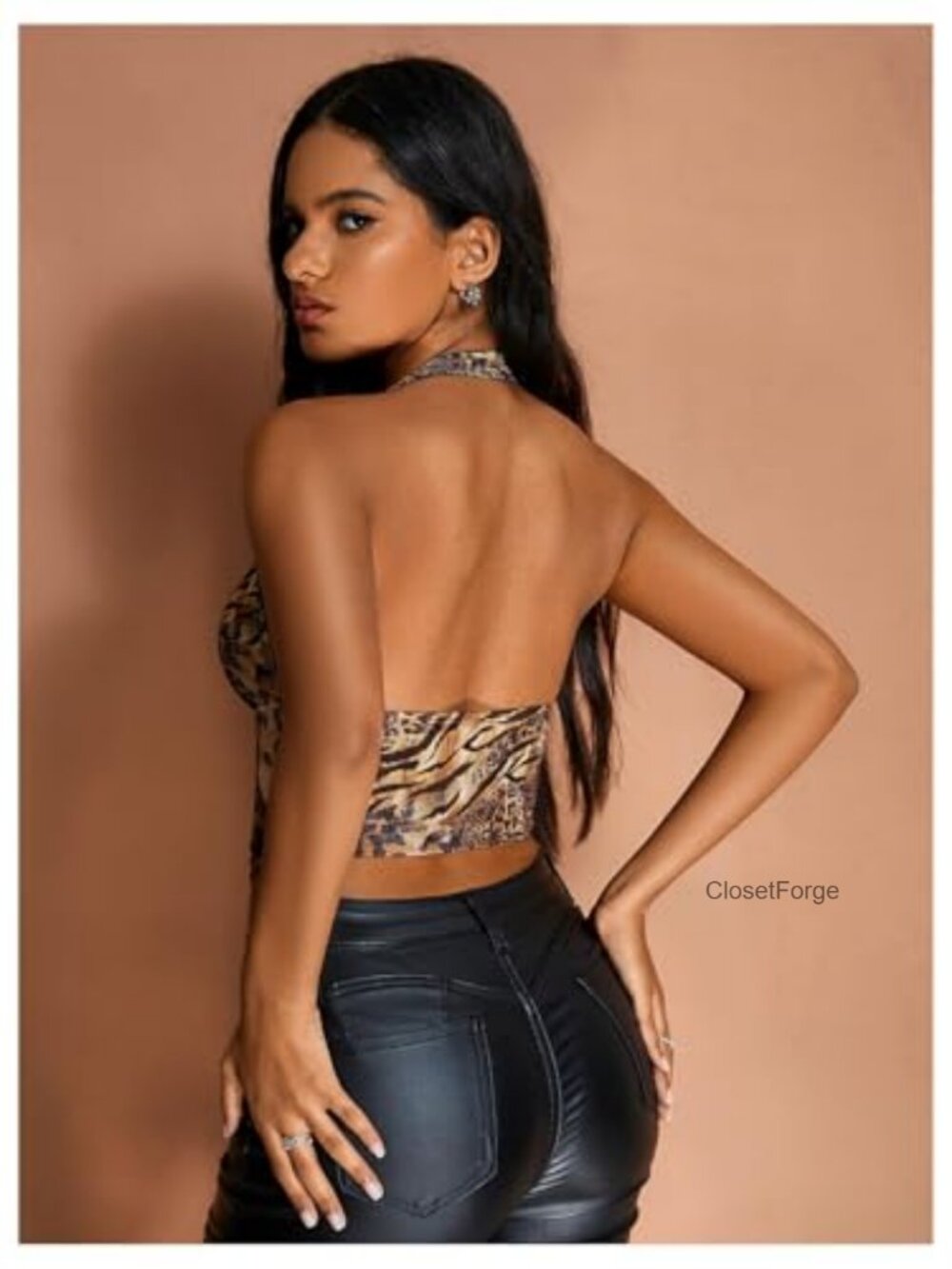 Sexy Deep V Neck Halter Corset Crop Top Sleeveless Open Back Going Out - Picture 3 of 5